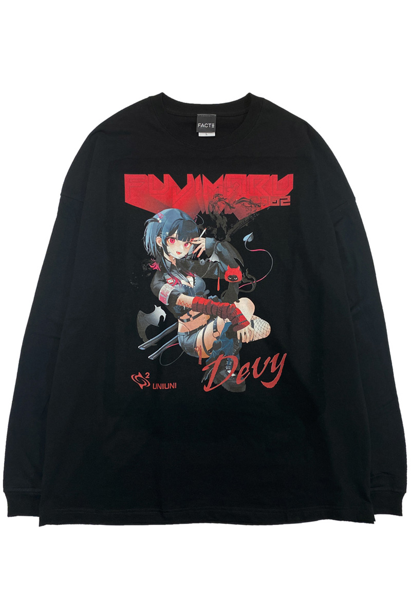FACT101 (ファクトイチマルイチ) 『DEVYちゃん』ビッグシルエットロング Tシャツ Black