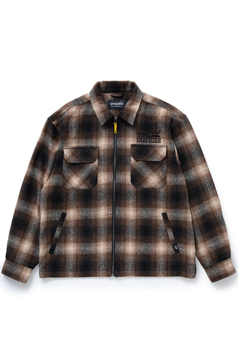 TOY MACHINE (トイマシーン) SECT EYE PATCH PLAID CHECK ZIP SHACKET BROWN