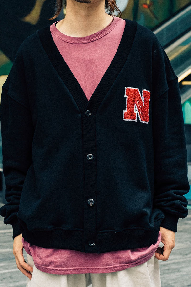 NineMicrophones(ナインマイクロフォンズ) SWEAT CARDIGAN BLACK