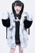 TRAVAS TOKYO【トラバストーキョー】 Drip Logo  High Neck　Faux Fur Hoodie-WHITE