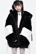 TRAVAS TOKYO【トラバストーキョー】High-Neck Fur Blouson Parka with Drip Logo - Black