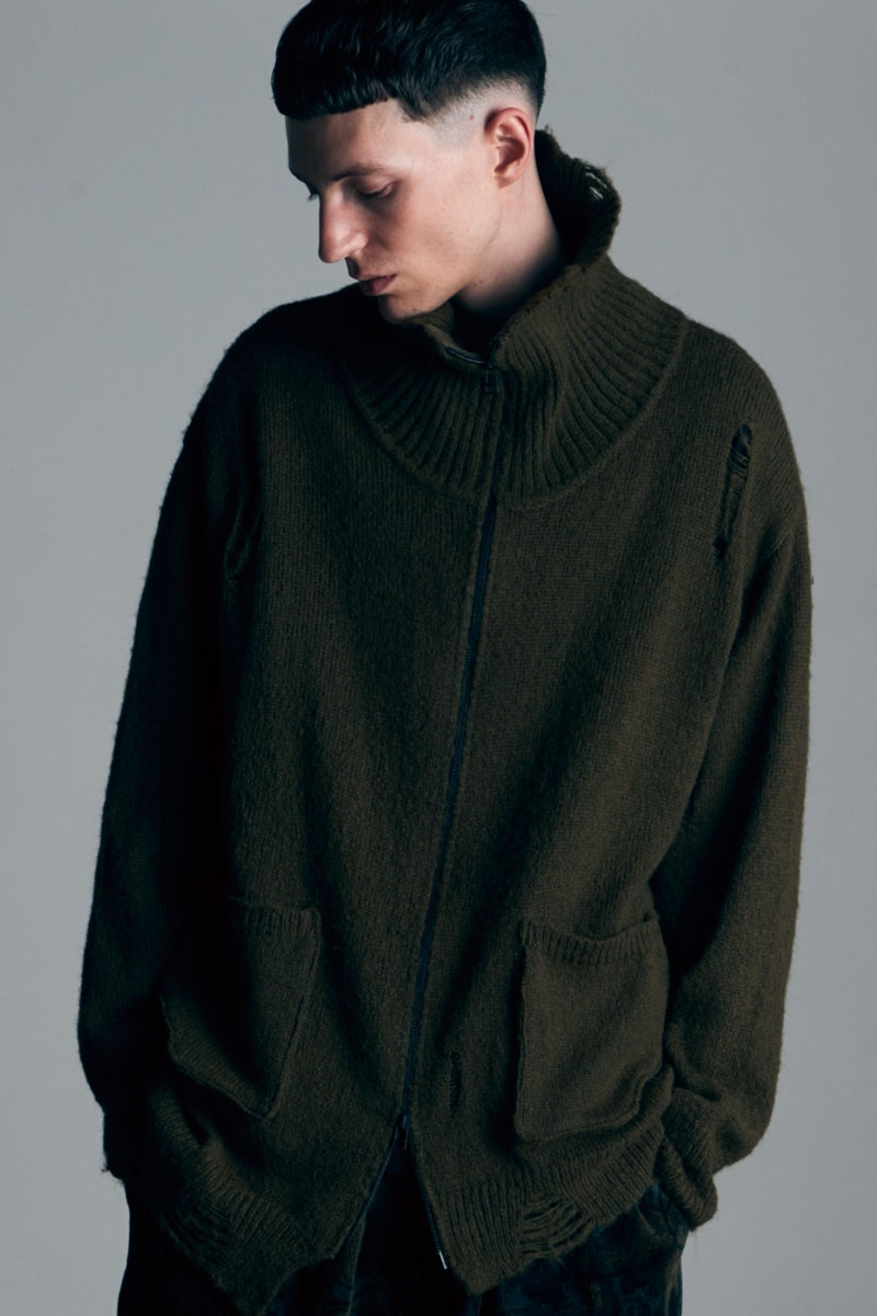 VIRGOwearworks (ヴァルゴウェアワークス) Large collar zip cardigan - Khaki