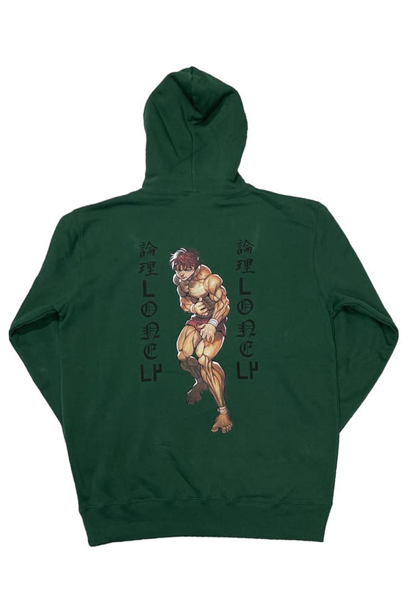 LONELY論理 バキ×LONELY論理 "FIGHTING POSE" PO HOODIE GREEN