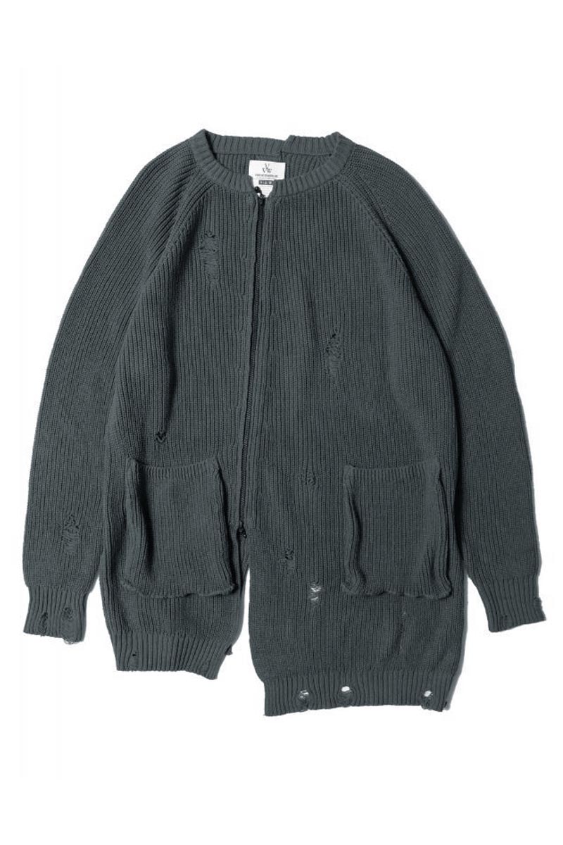 VIRGO ATS DAMAGE KNIT ZIP CARDIGAN GRAY / ロックファッション