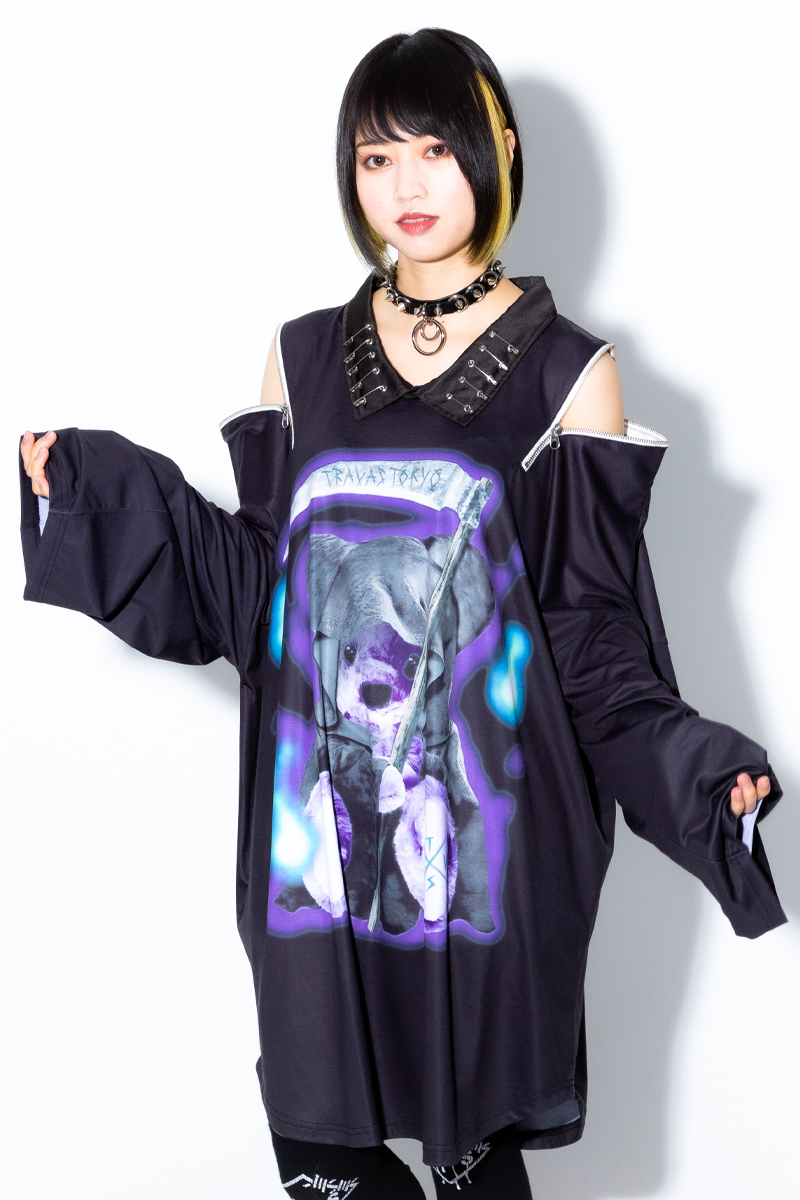 TRAVAS TOKYO The grim reaper bear collared BIG L/S Tee【Black】