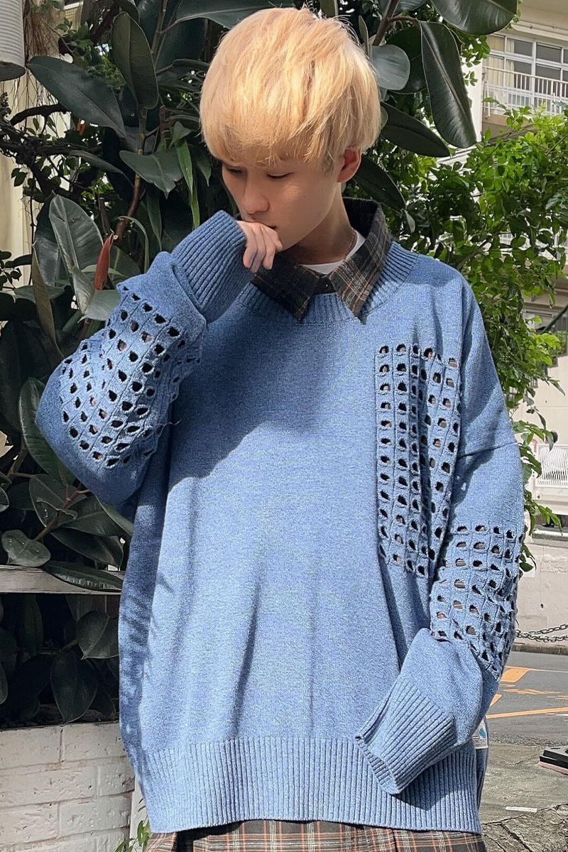 SLEEPING TABLET(スリーピング・タブレット) VOID [ COTTON KNIT SWEATER ] MIX BLUE