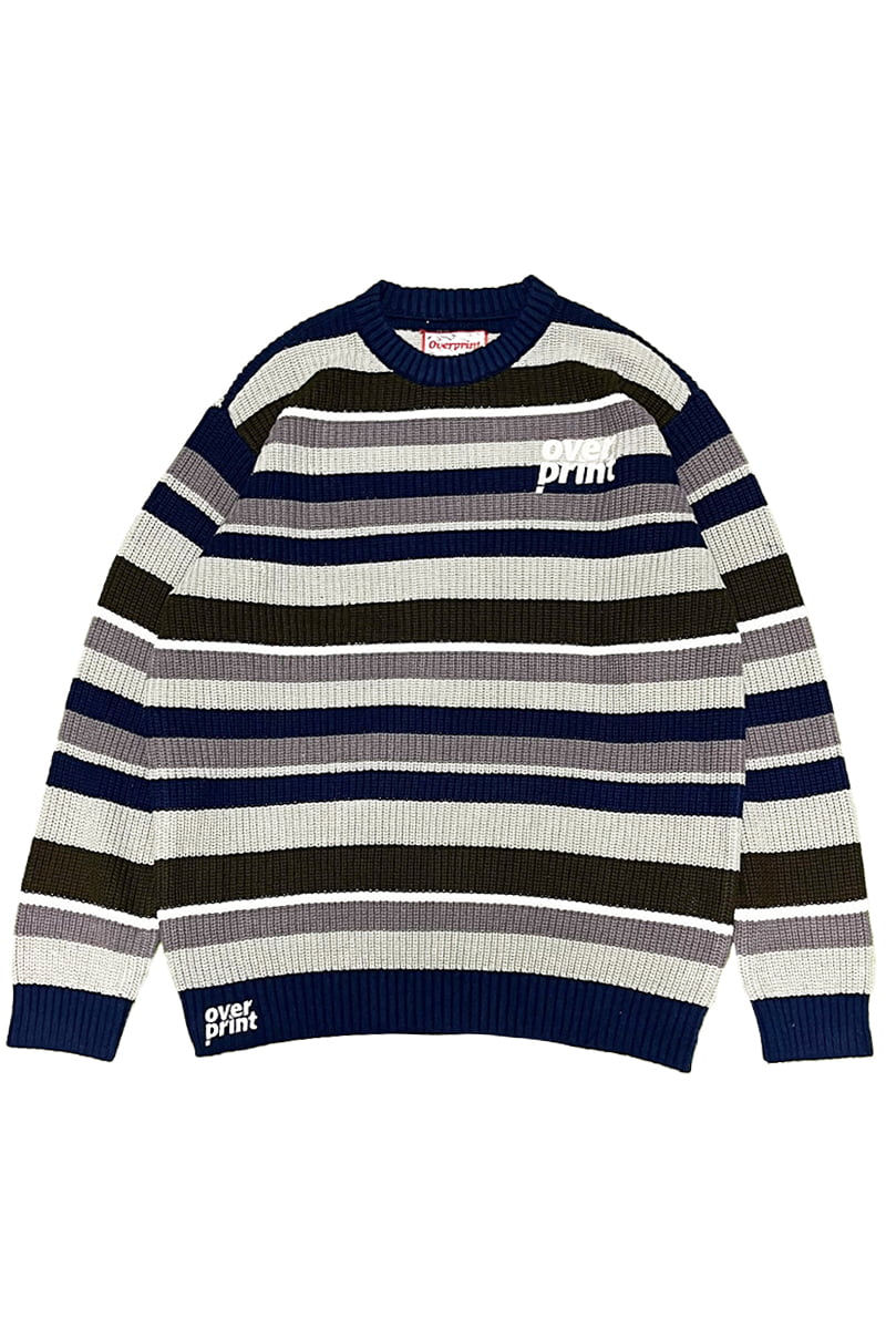 over print (オーバープリント) BOADER COTTON KNIT (GRAY)