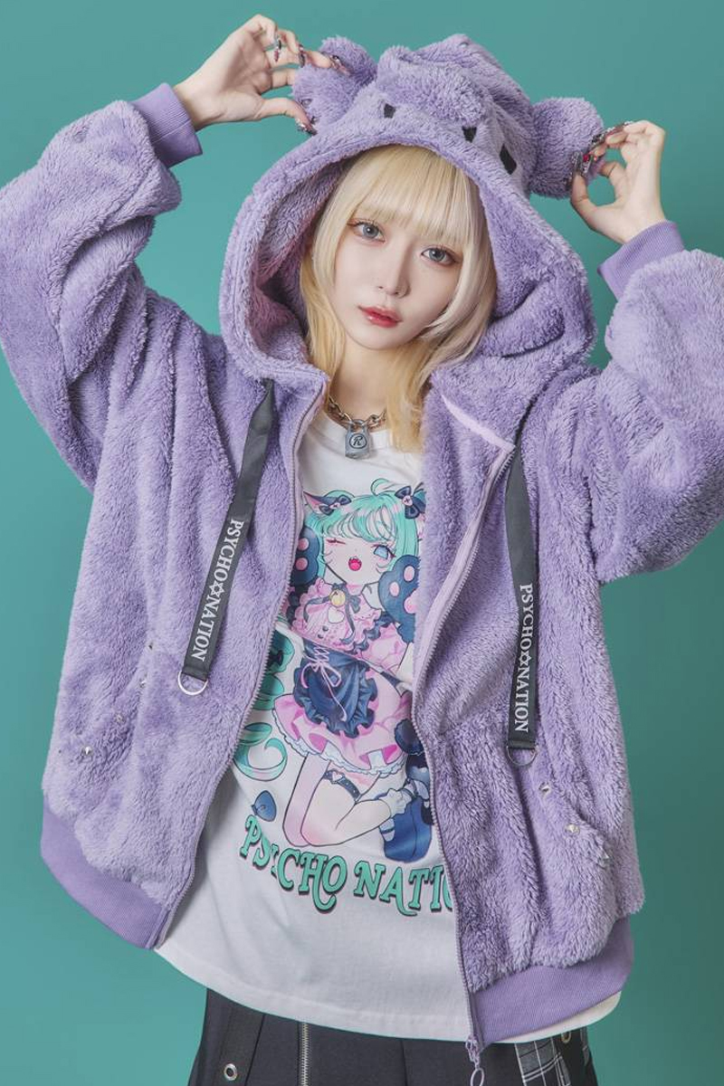 PSYCHO NATION(サイコ・ネーション) クマ耳ボア ZIP パーカー - Purple