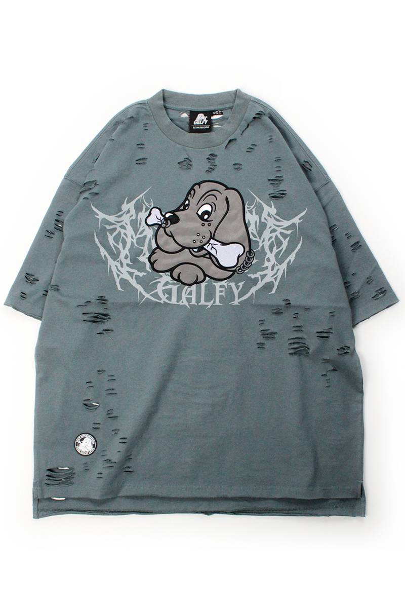 【予約商品】GALFY (ガルフィー) 病みに溶かされし大ダメージTシャツ - B.Gray