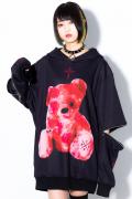 TRAVAS TOKYO Furry bear arm zip hoodie Black/Red