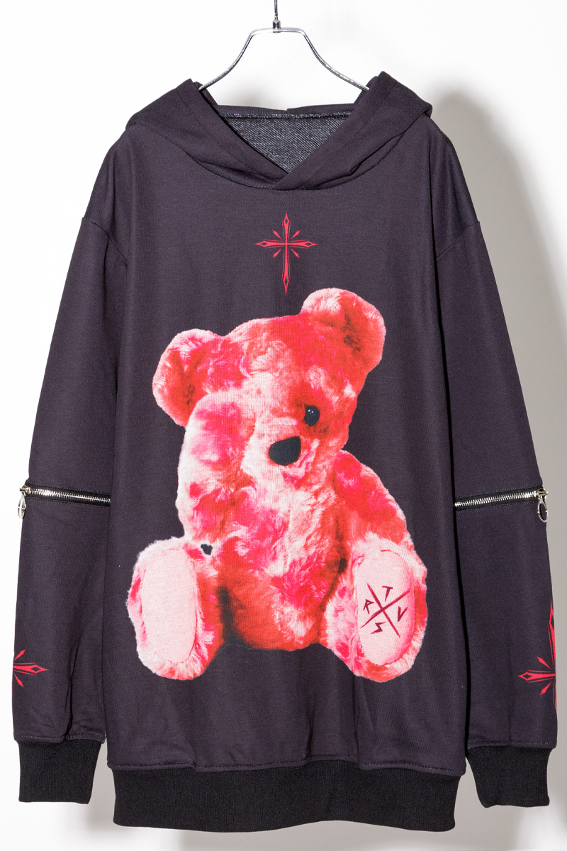 TRAVAS TOKYO Furry bear arm zip hoodie Black/Red / ロック TRAVAS TOKYO Furry bear arm zip hoodie Black/Red / ロック