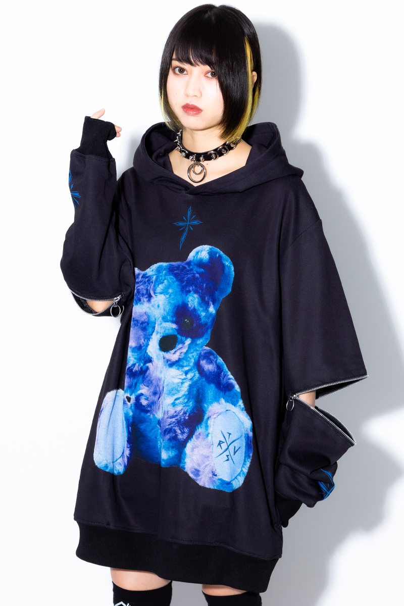 TRAVAS TOKYO Furry bear arm zip hoodie Black/Blue