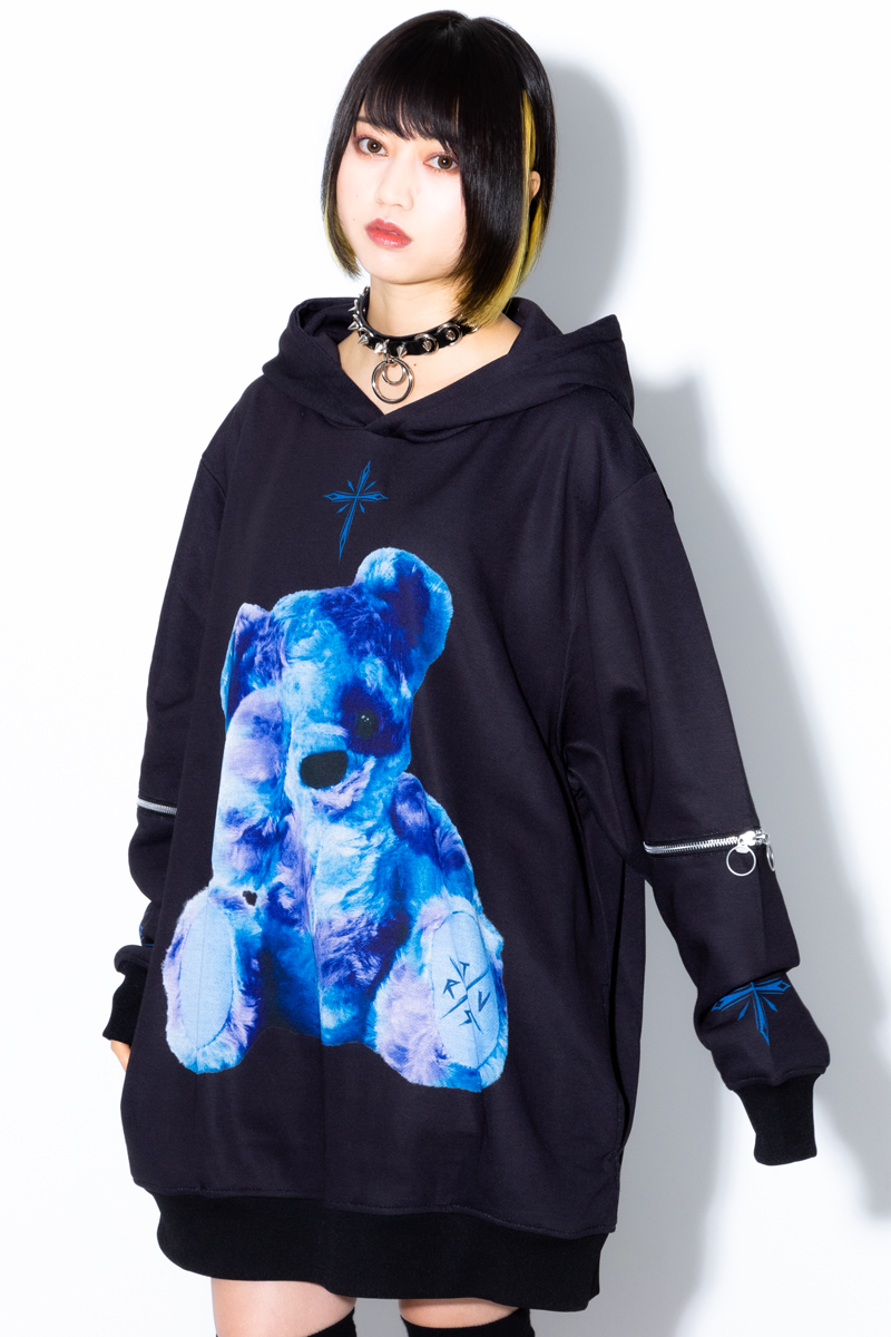TRAVAS TOKYO Furry bear arm zip hoodie Black/Blue / ロック TRAVAS TOKYO Furry bear arm zip hoodie Black/Blue / ロック