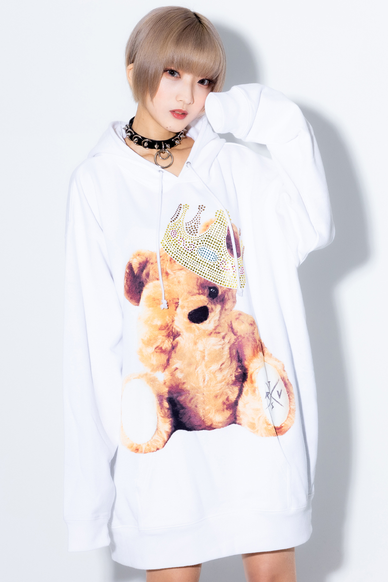 TRAVAS TOKYO【トラバストーキョー】Rhinestone Crown bear Hoodie White