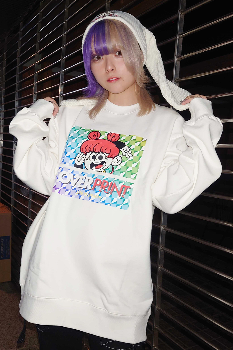 over print (オーバープリント) Hologram sweatshirts (WHITE)
