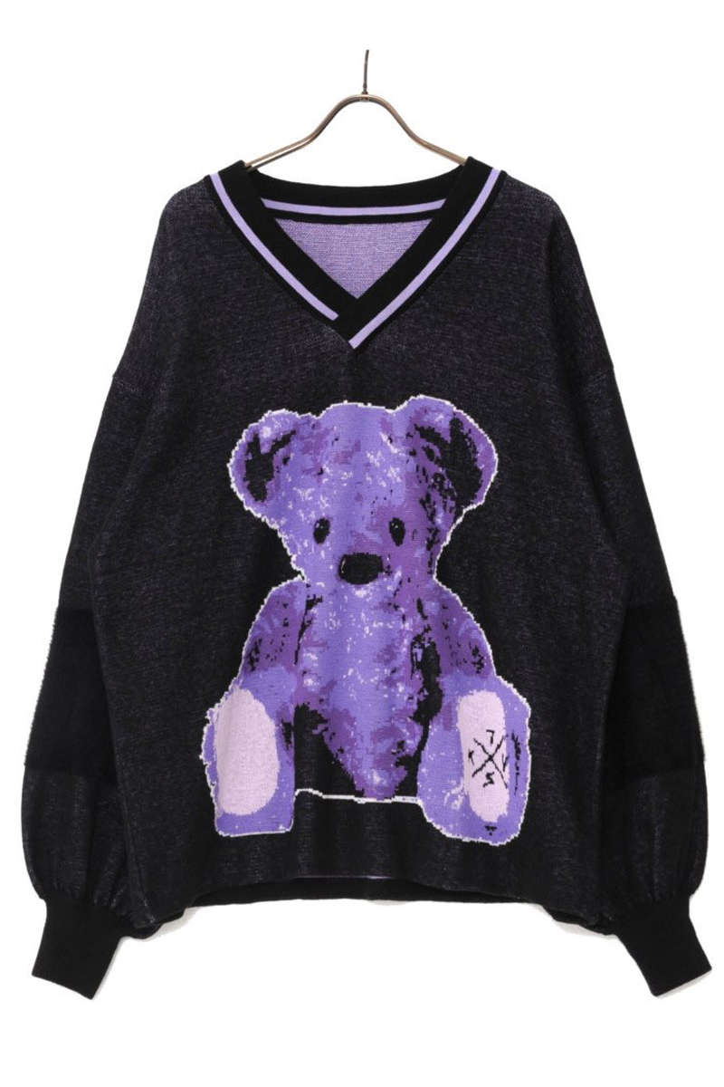 TRAVAS TOKYO ライン入りVネッククマニット Purple / ロック TRAVAS TOKYO ライン入りVネッククマニット Purple / ロック