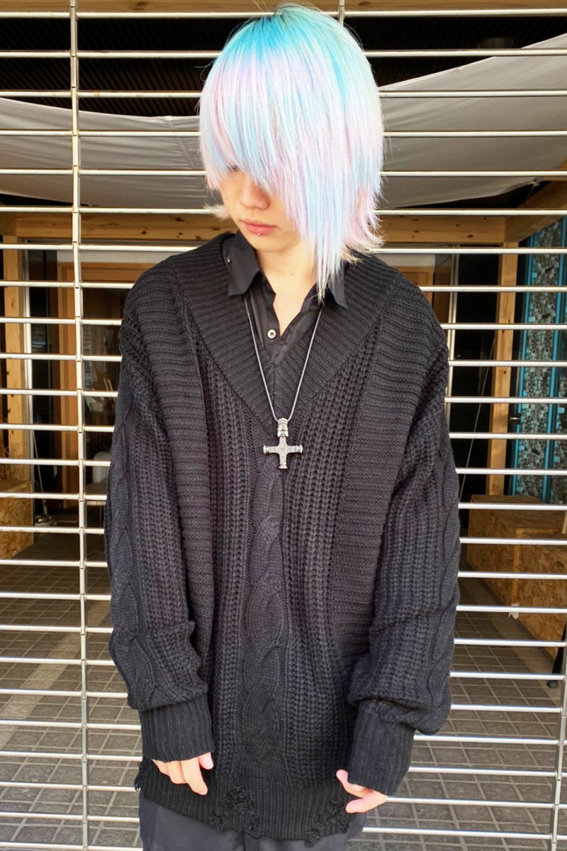 CIVARIZE【シヴァーライズ】ショルダーZIPオーバーサイズニット BLACK