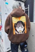 over print (オーバープリント) POP ART Bonding Boa Hoodie Ver:24 - Brown
