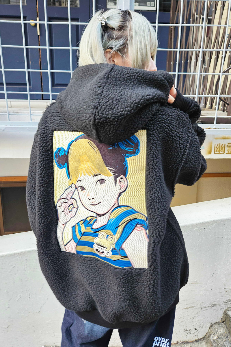 【お問合せ商品】over print (オーバープリント) POP ART Bonding Boa Hoodie Ver:23 - Black