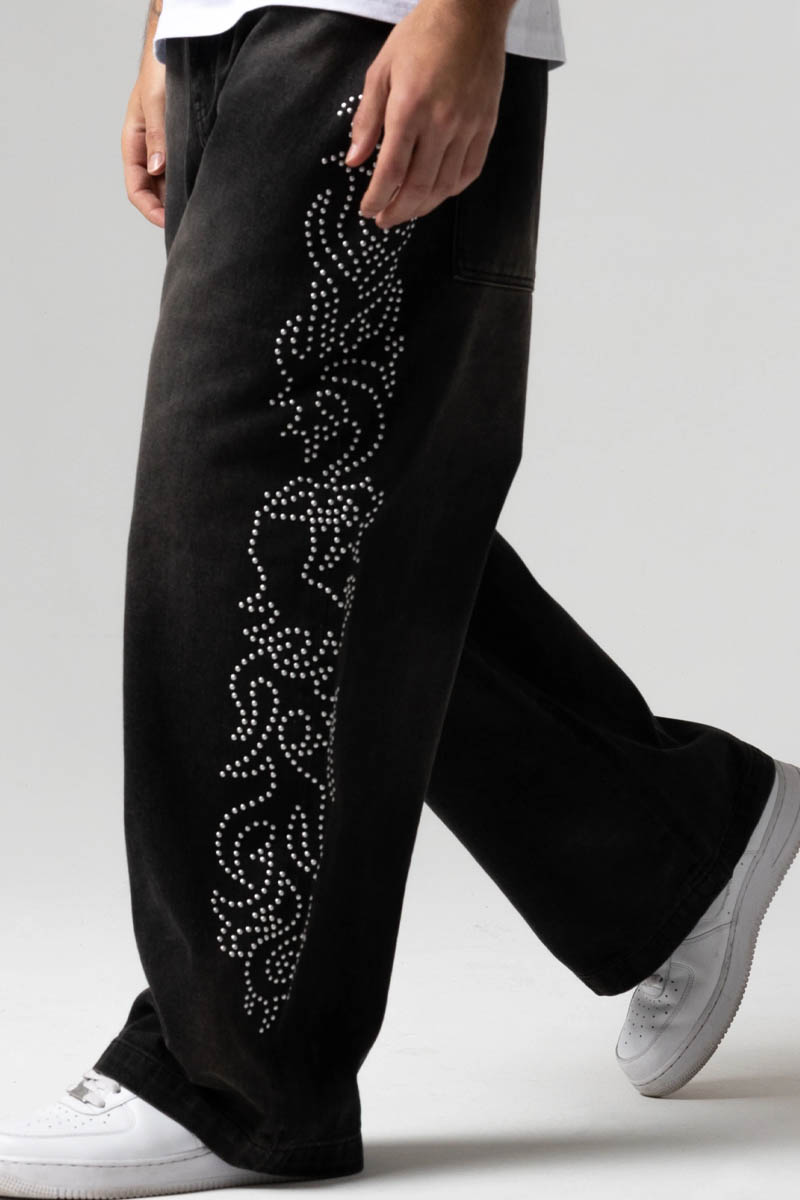 RIPNDIP (リップンディップ) Pretty Flacko Extra Wide Leg Pants - Black Vintage Wash Denim