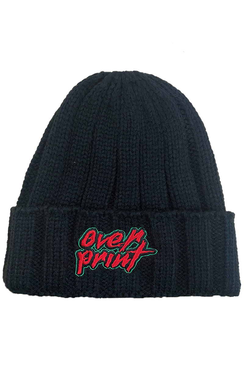 over print(オーバープリント) punk knit beani black