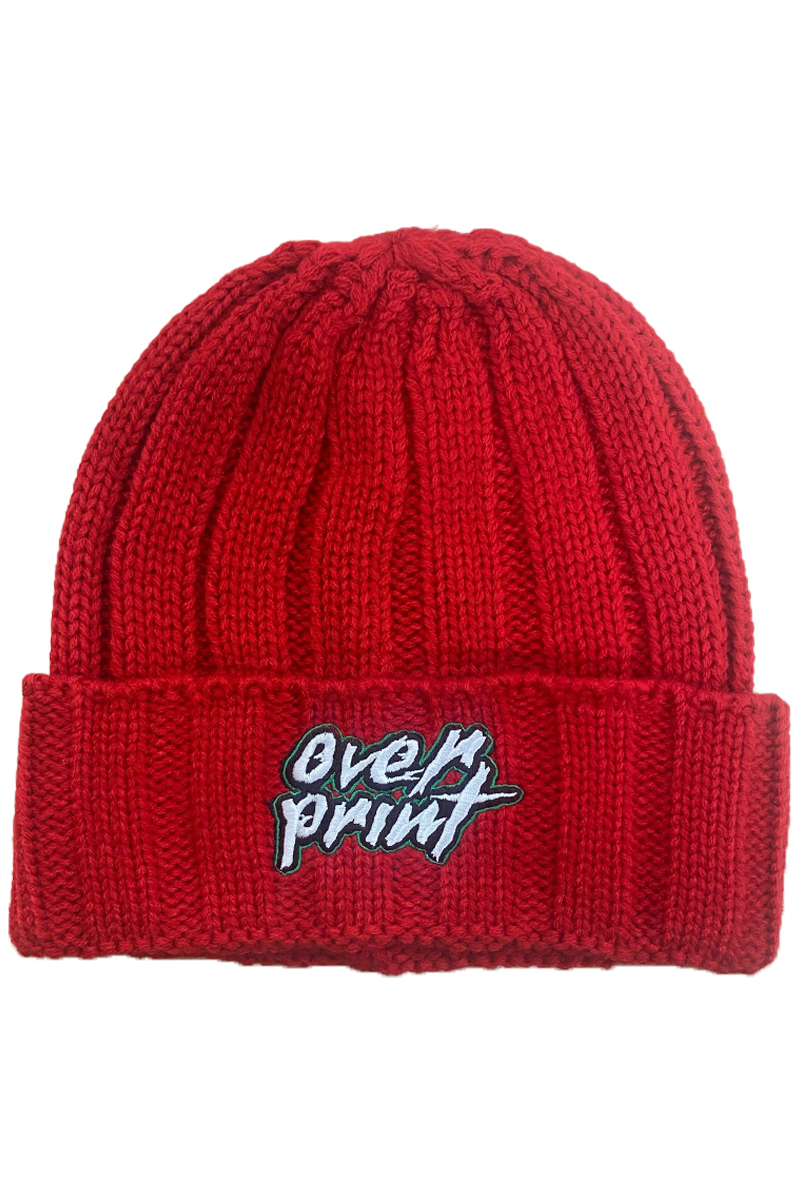 over print(オーバープリント) punk knit beanie red