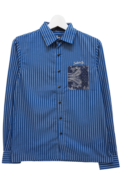 Subciety PAISLEY POCKET STRIPE SHIRTS L/S-Conductor- NAVY