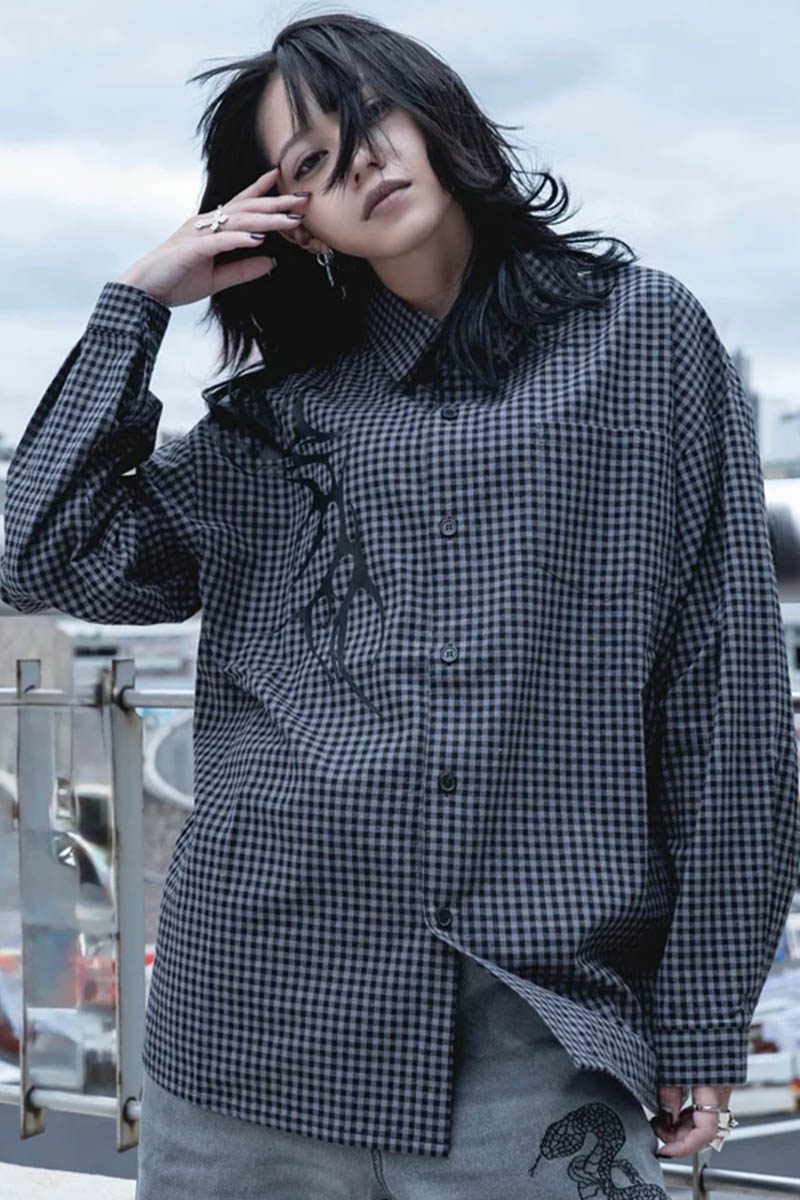 gibous (ギボス) check tribal snake cross shirt