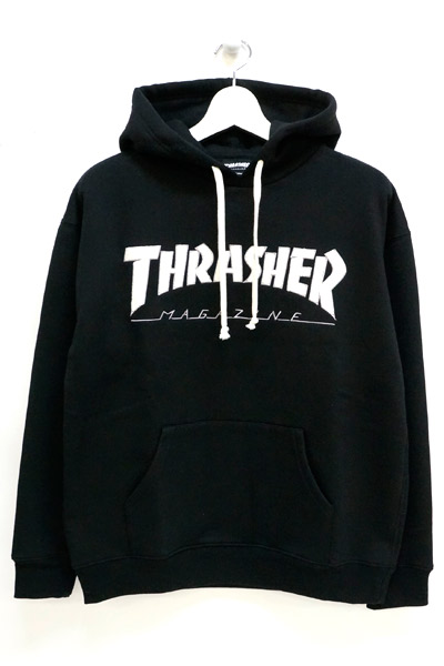 THRASHER TH8502LTE HOMETOWN EMB HOODIE BLACK/WHITE