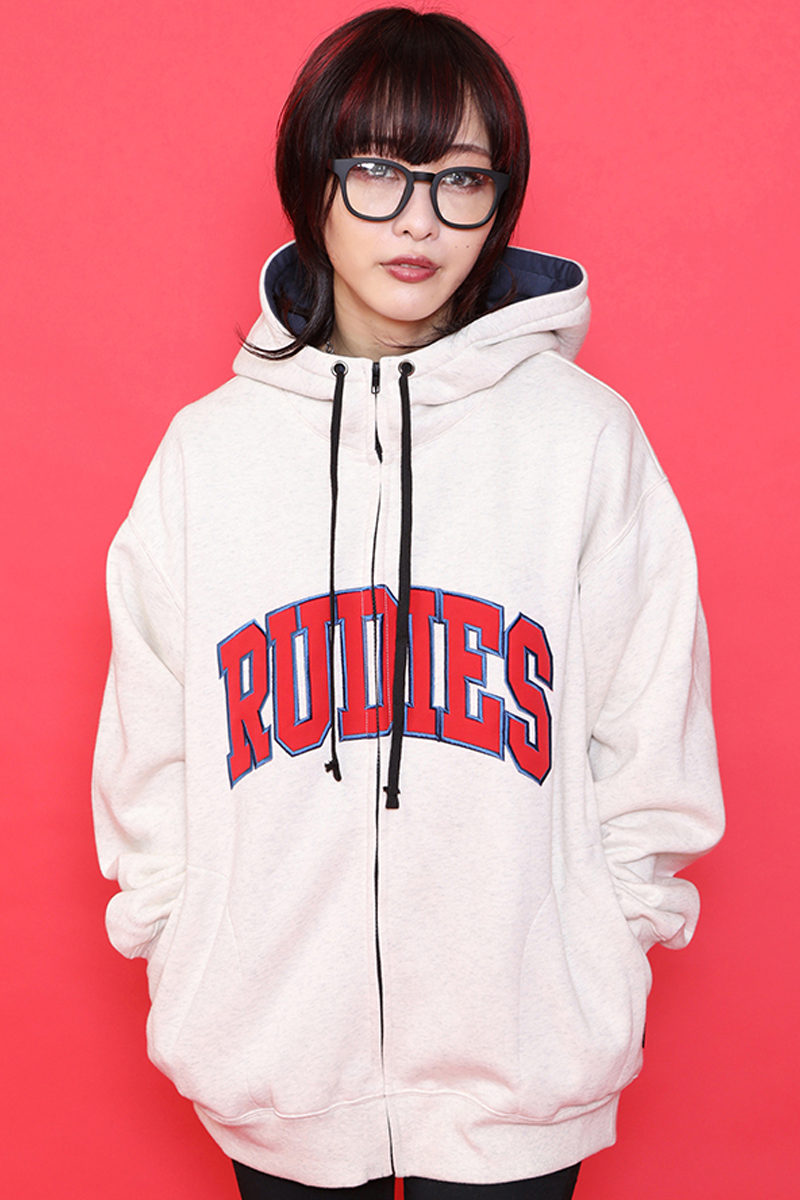 RUDIE'S COLLEGE HIGHNECK ZIPHOOD SWEAT NATURAL