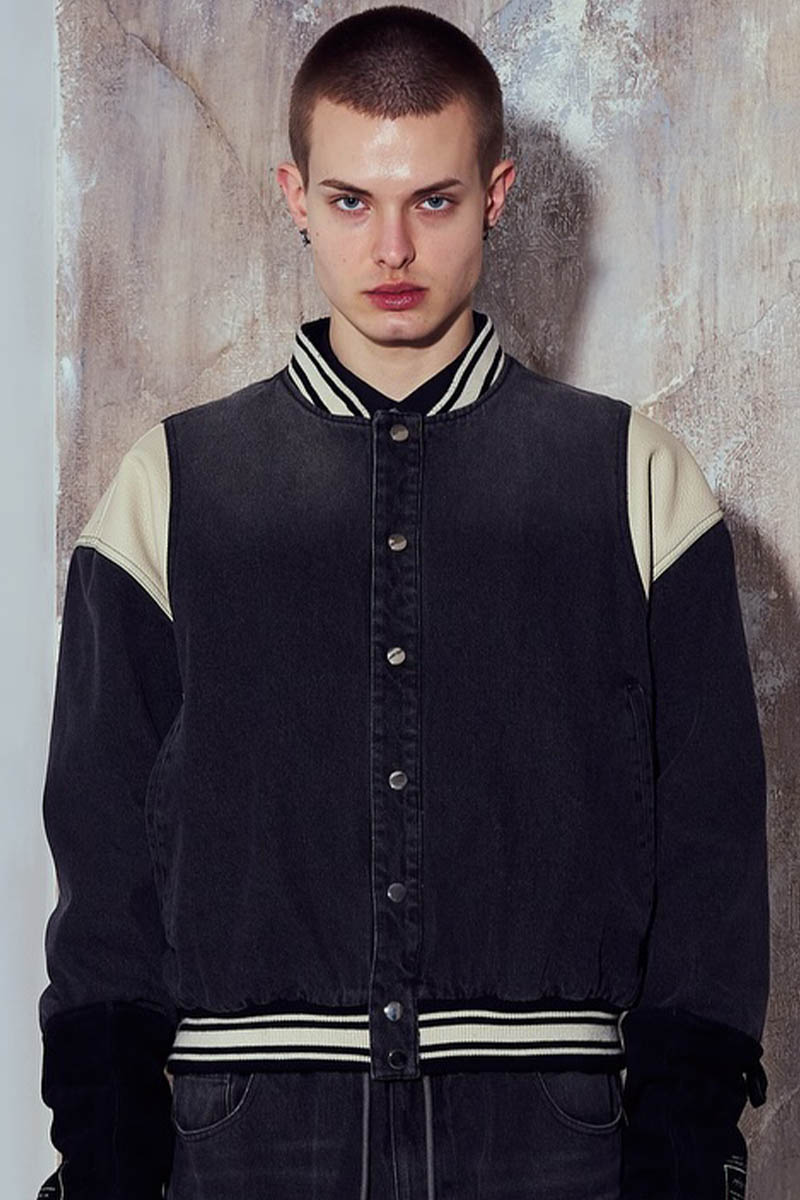A Good Bad Influence (ア・グッド・バッド・インフルエンス) DENIM VARSITY JACKET - Black