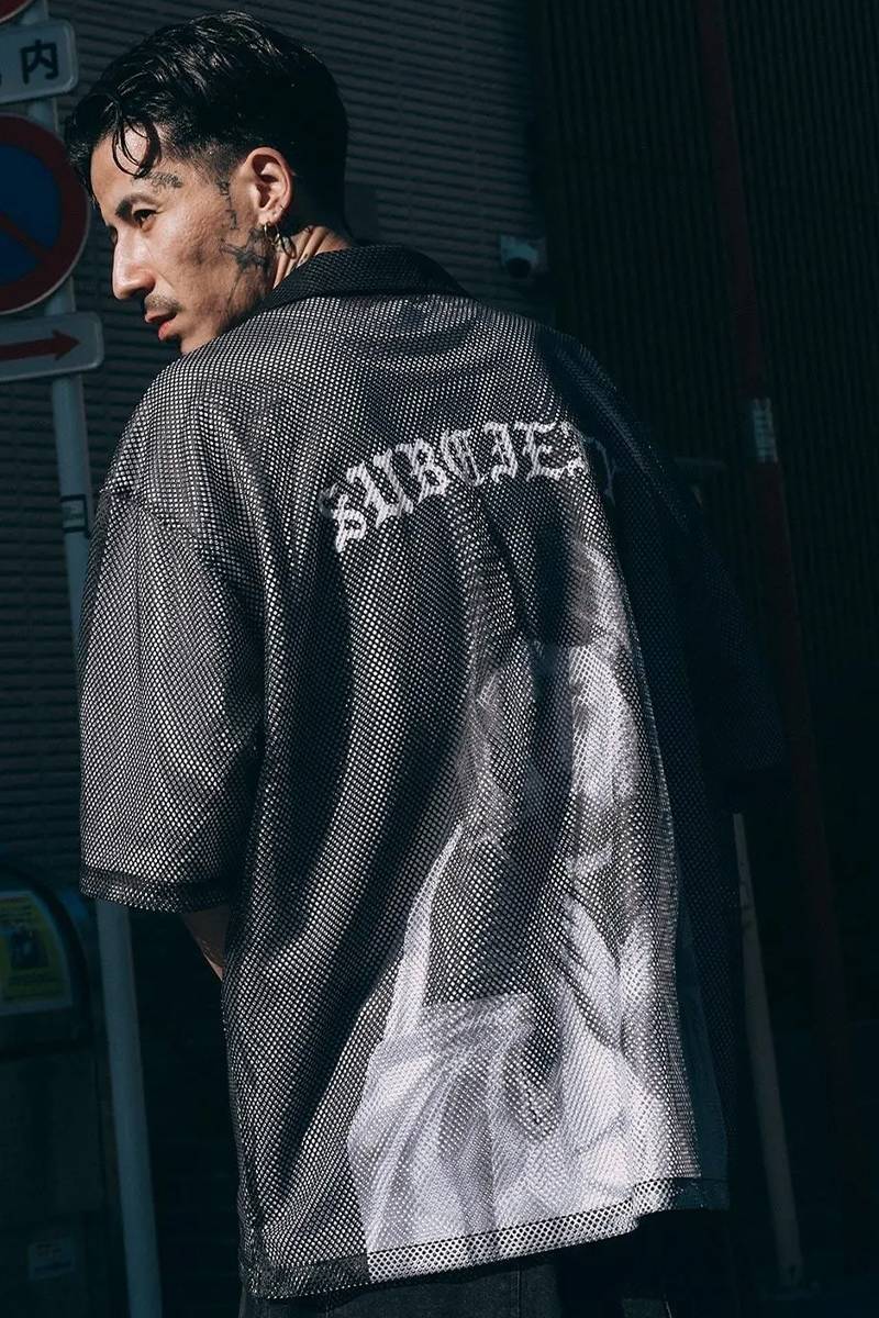 Subciety (サブサエティ) Hexagonal mesh shirt - Black
