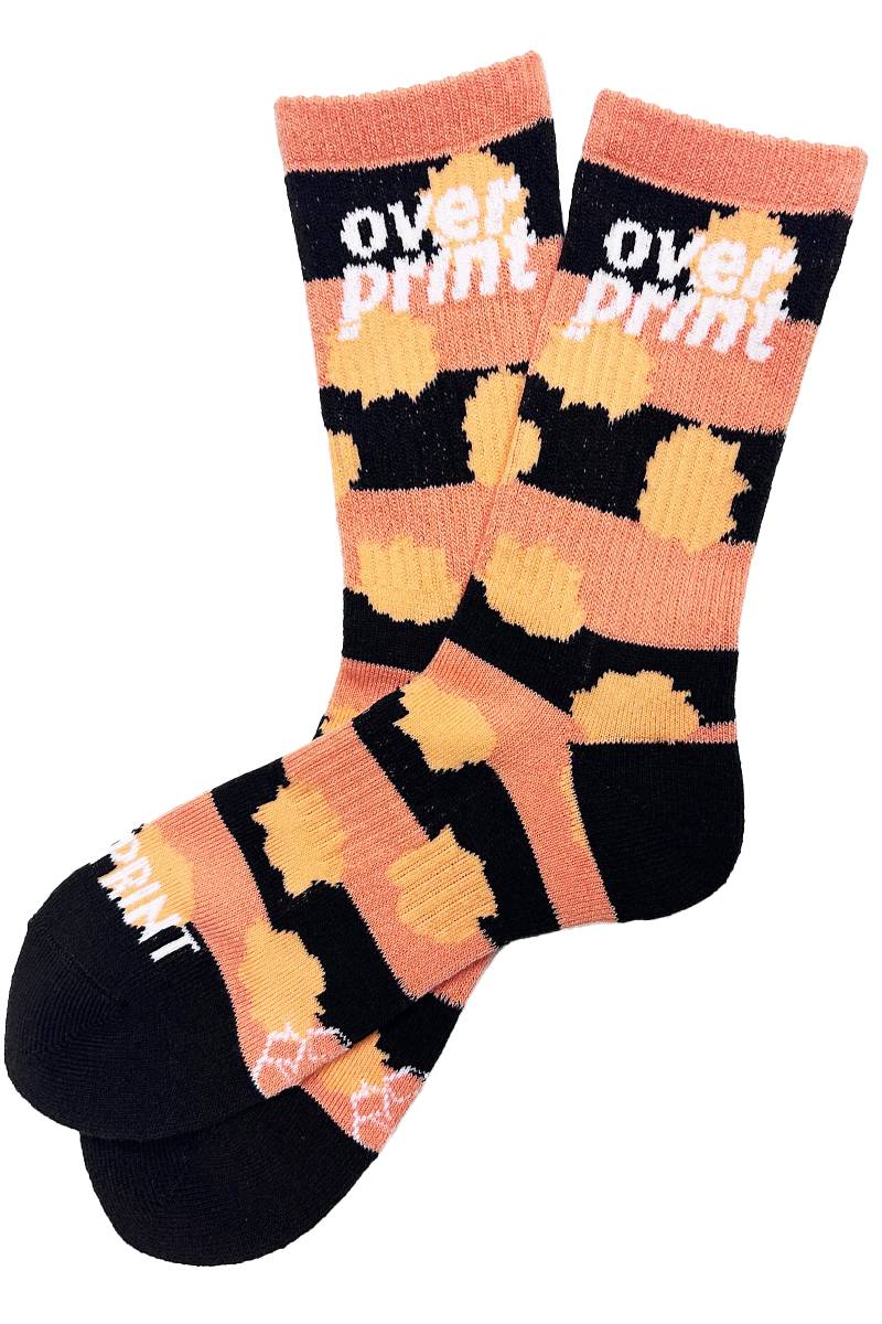 over print (オーバープリント) boader socks - Orange