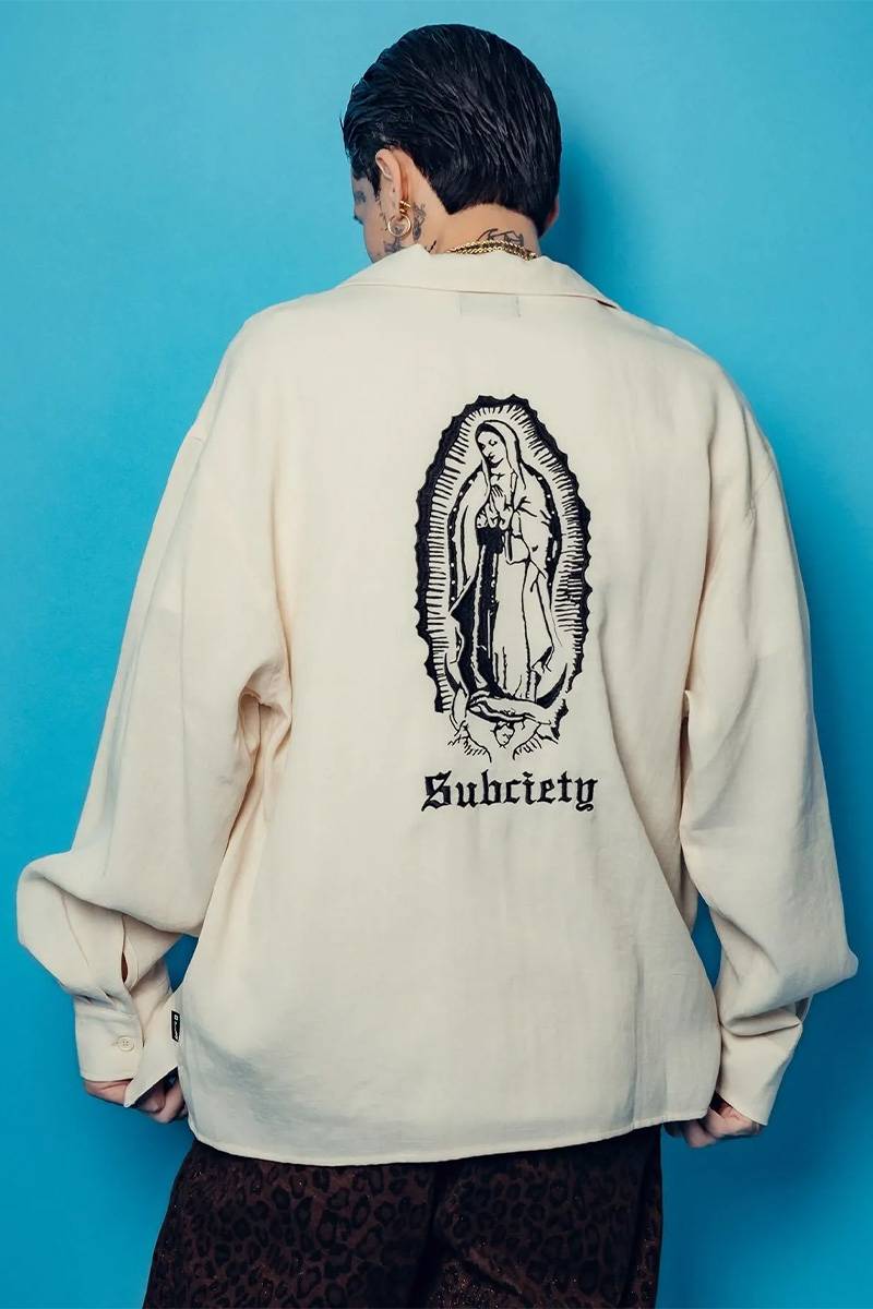 Subciety (サブサエティ) Embroidery Maria open collar shirt - White