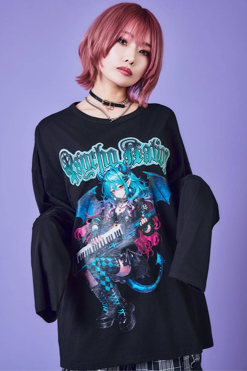PSYCHO NATION(サイコ・ネーション) 緋翠 莉里 L/S TEE - Black