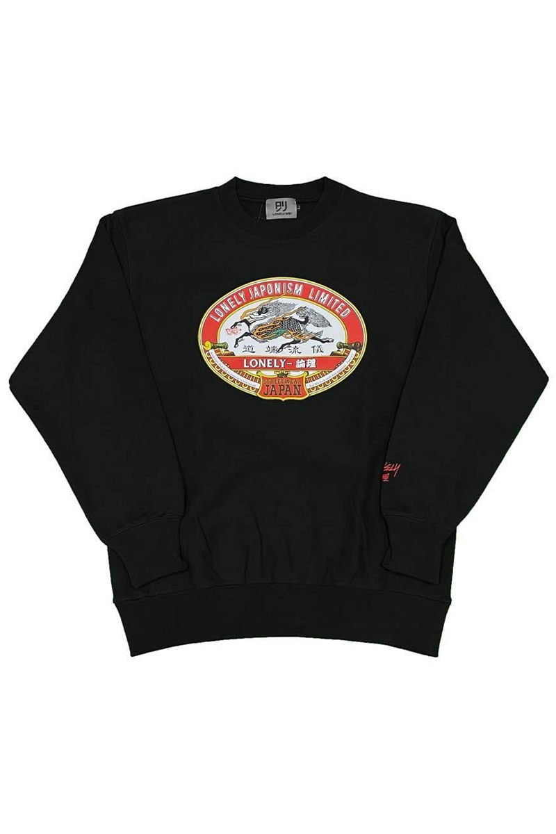 LONELY論理#28 13oz HEAVYWEIGHT "AKA LABEL" CREW NECK　BLACK