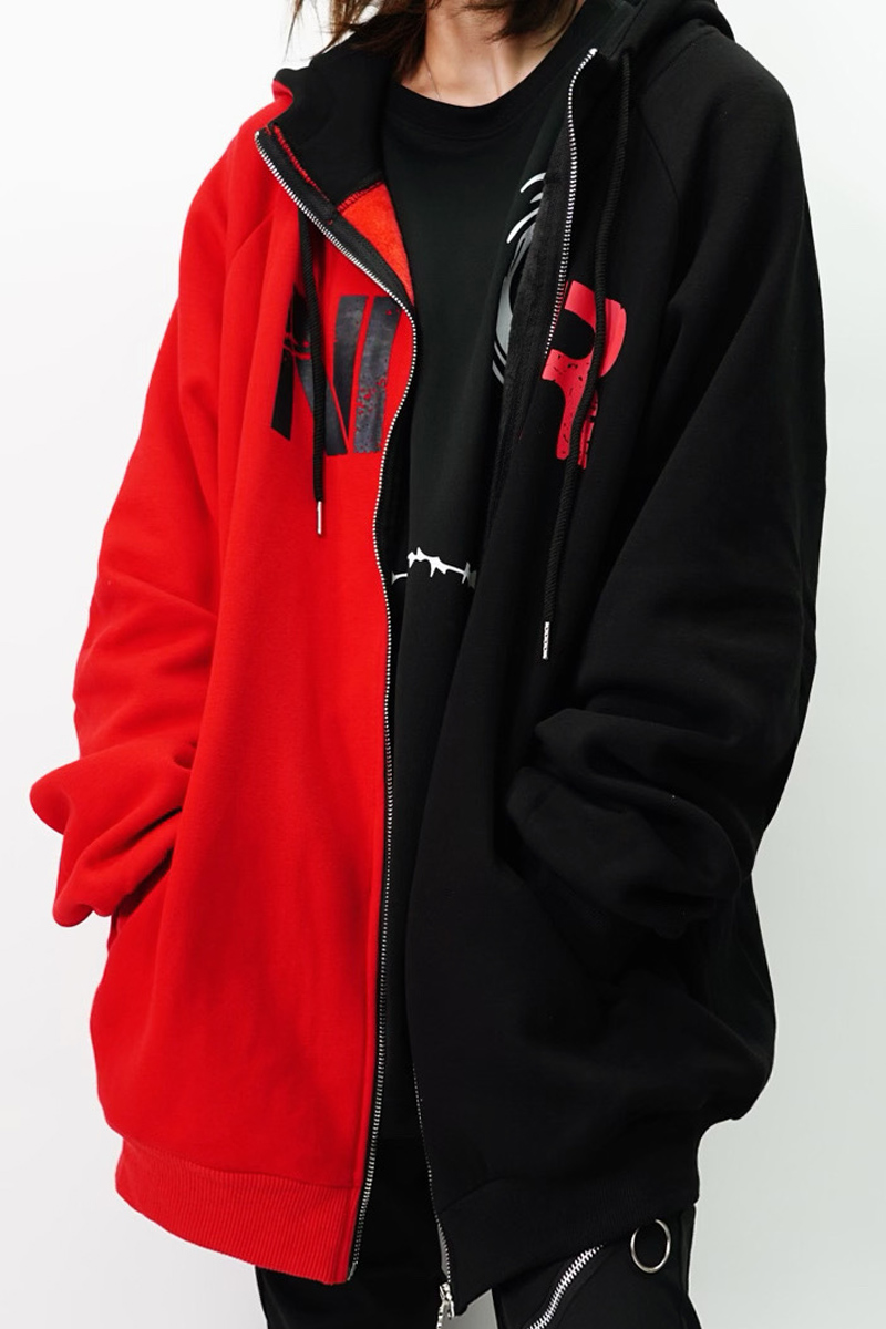 nier clothing 赤×黒 ツートンカラー ZIP パーカー - メルカリ