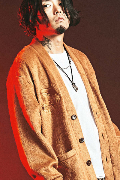 MUSIC SAVED MY LIFE (MSML) M1H5K-KN01 PANTHER EMBROIDERY LONG CARDIGAN CAMEL