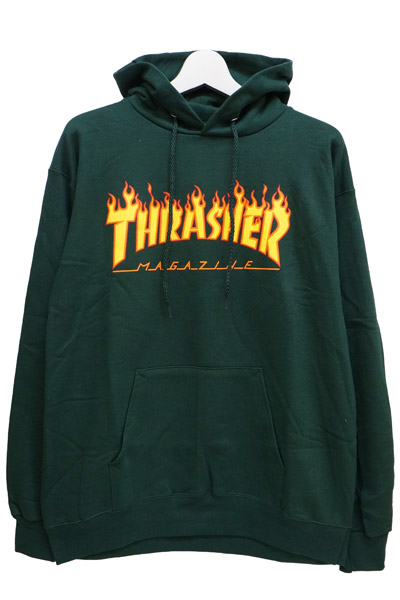 THRASHER FLAME LOGO HOOD FOREST GREEN