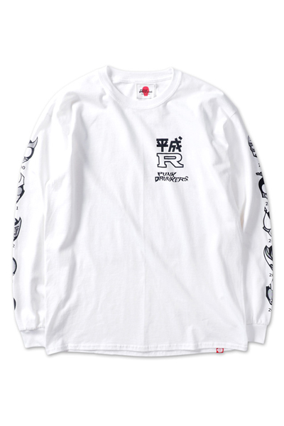 PUNK DRUNKERS [PDSx仮面ライダー]平成ライダー顔ロンTEE(2000～2009ver.) WHITE
