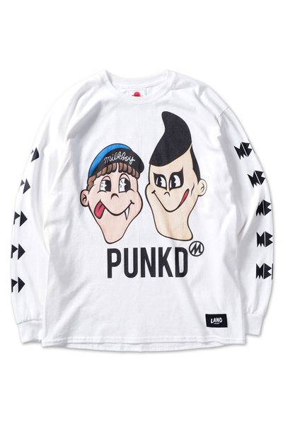 PUNK DRUNKERS [PDSxLAND BY MILKBOY]MBPDロンTEE WHITE