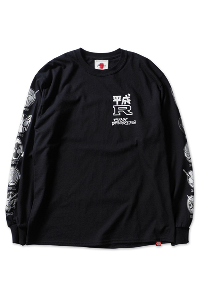 PUNK DRUNKERS [PDSx仮面ライダー]平成ライダー顔ロンTEE(2009～2018ver.) BLACK