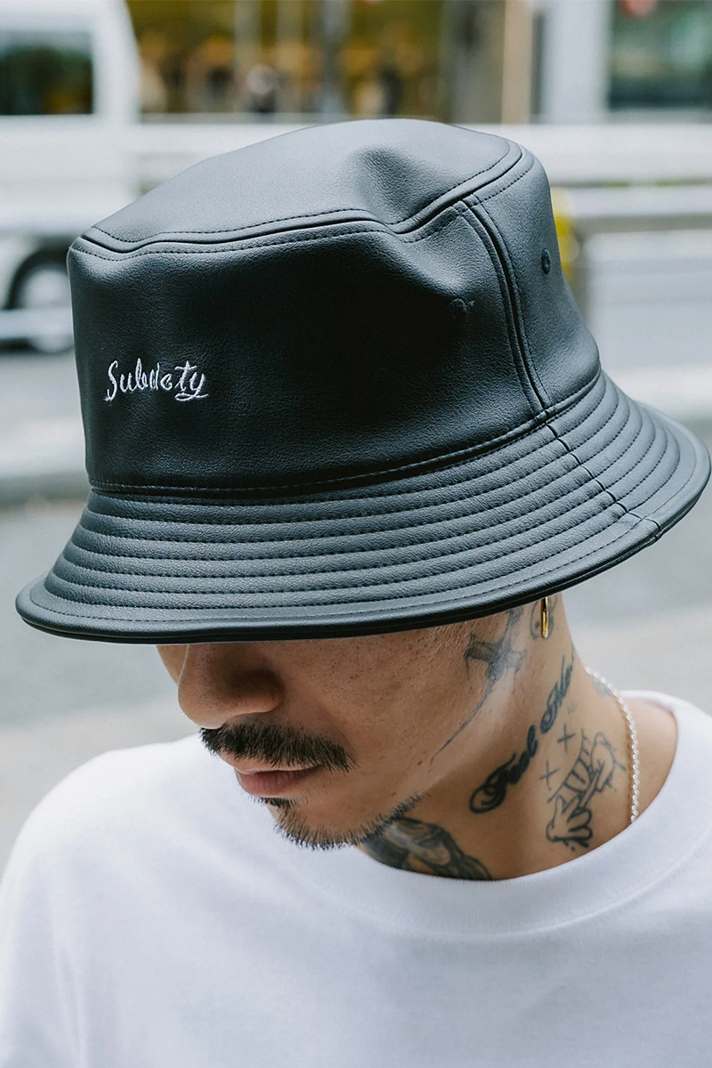 Subciety（サブサエティ）FAKE LEATHER BUCKET HAT BLACK