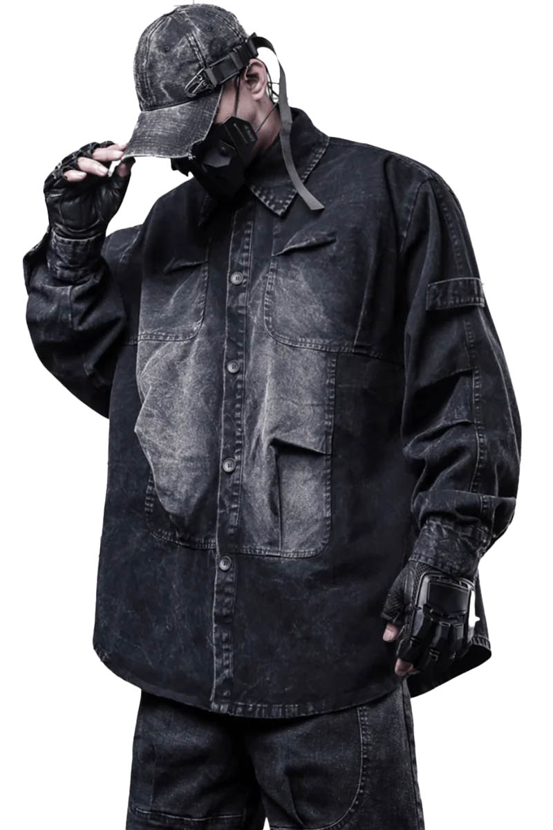 吉業重工 (ヨシワザジュウコウ) 【CYBORG】アブソリュート・ルーズフィットオーバーシャツ - Black