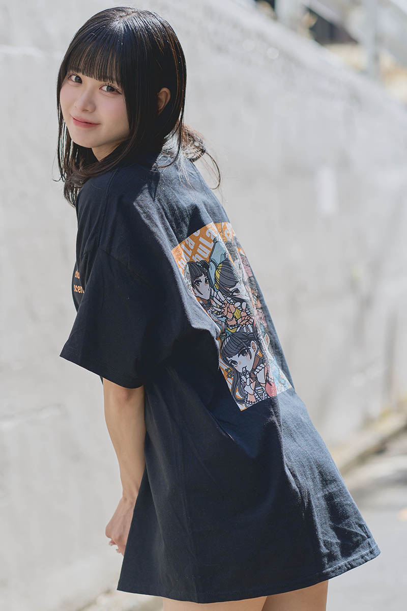 chuLa × scene tokyo コラボ・Tシャツ BLACK プリントORANGE