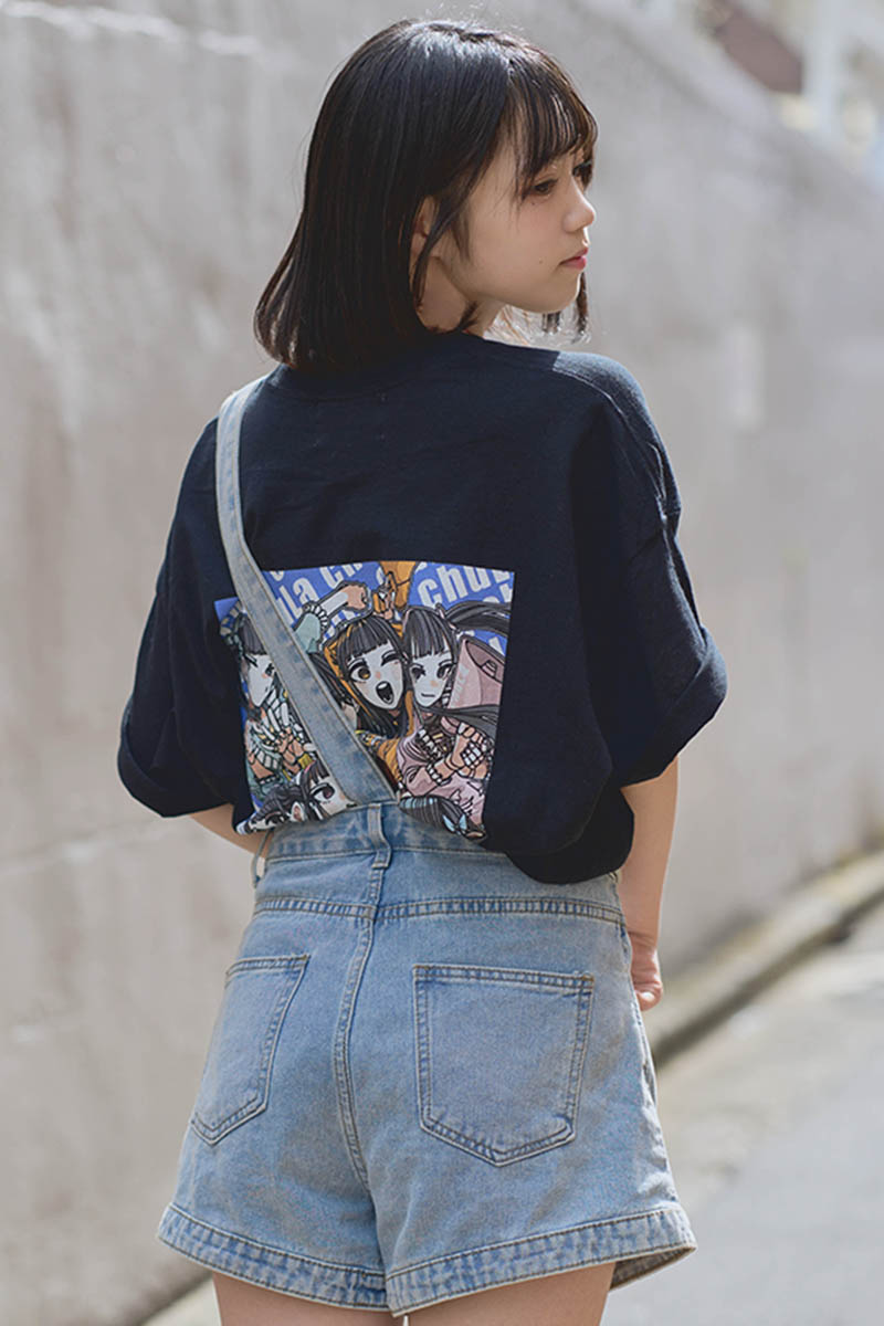 chuLa × scene tokyo コラボ・Tシャツ BLACK プリントBLUE