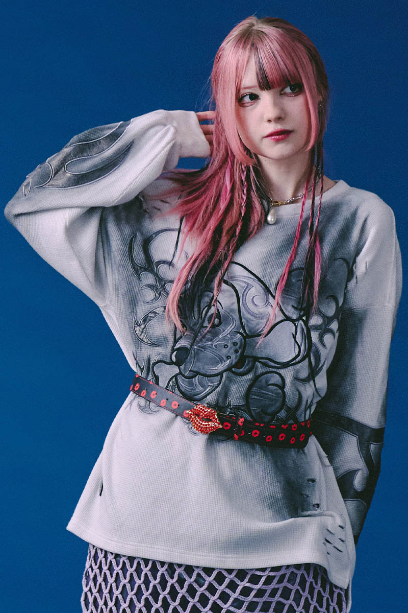 【予約商品】GALFY (ガルフィー) 汚れ部族ワッフルロンTEE - White