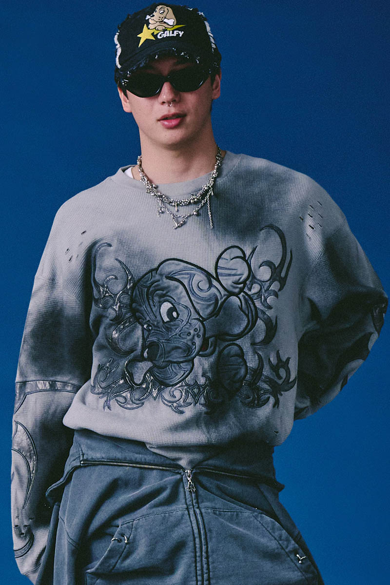 【予約商品】GALFY (ガルフィー) 汚れ部族ワッフルロンTEE - Gray