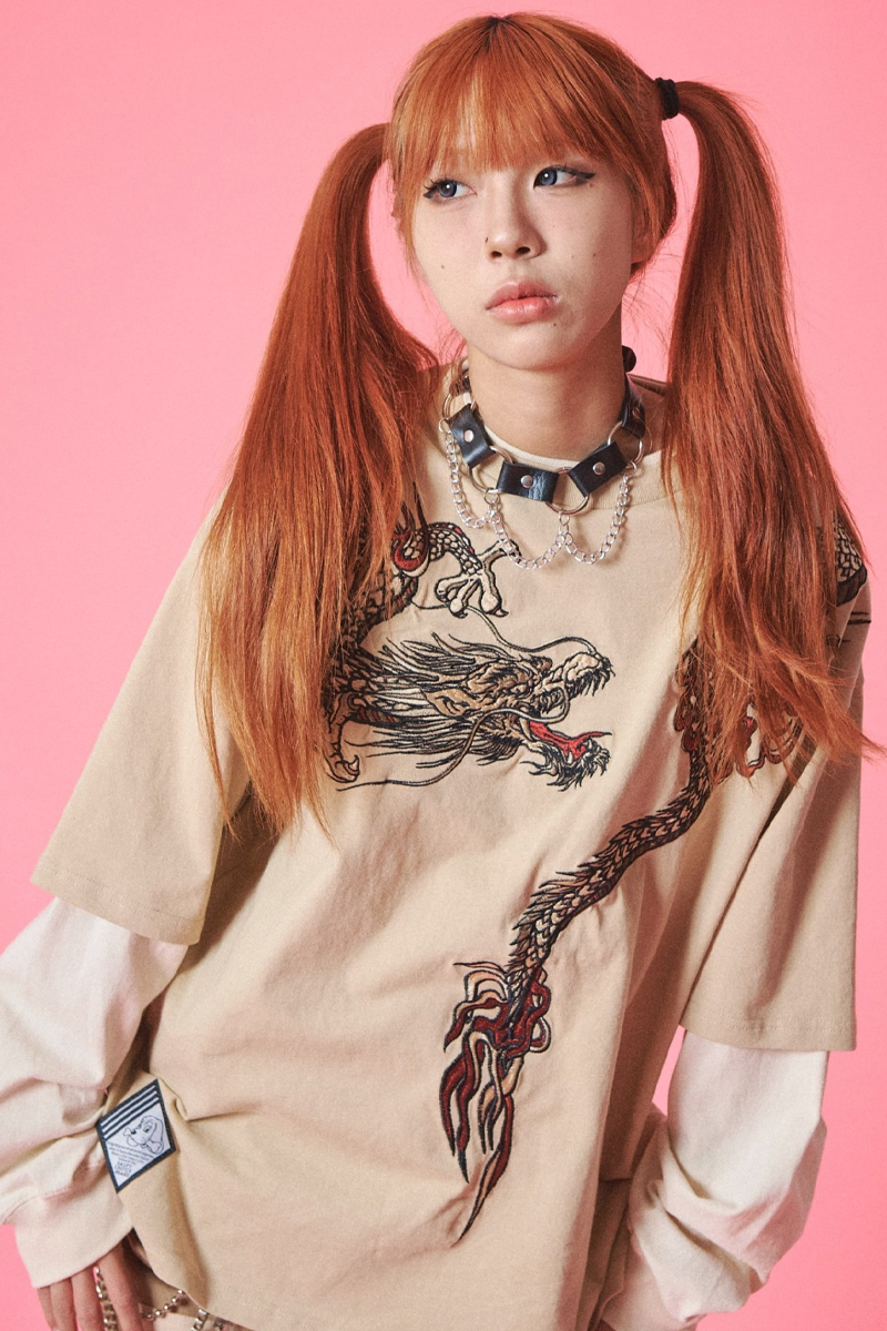 GALFY (ガルフィー) ちょいYABAレイヤードロンTee BEIGE