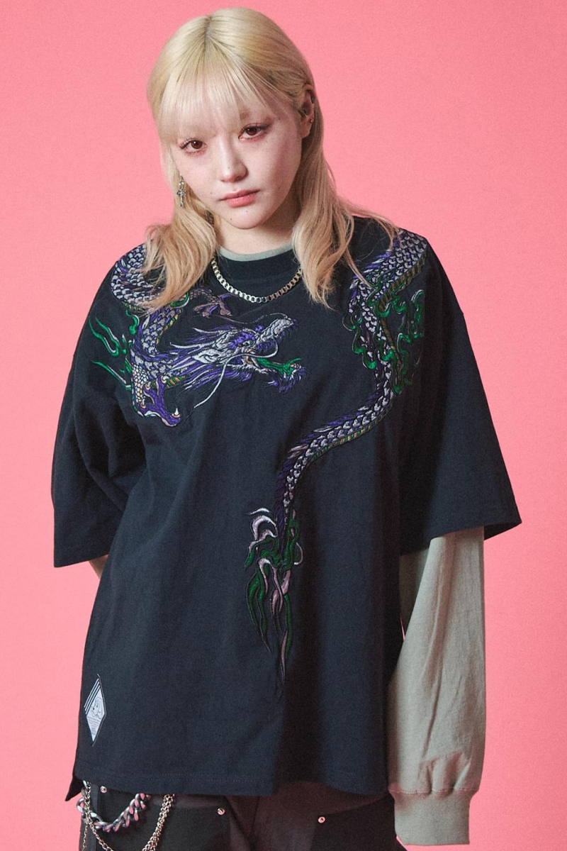 GALFY (ガルフィー) ちょいYABAレイヤードロンTee BLACK